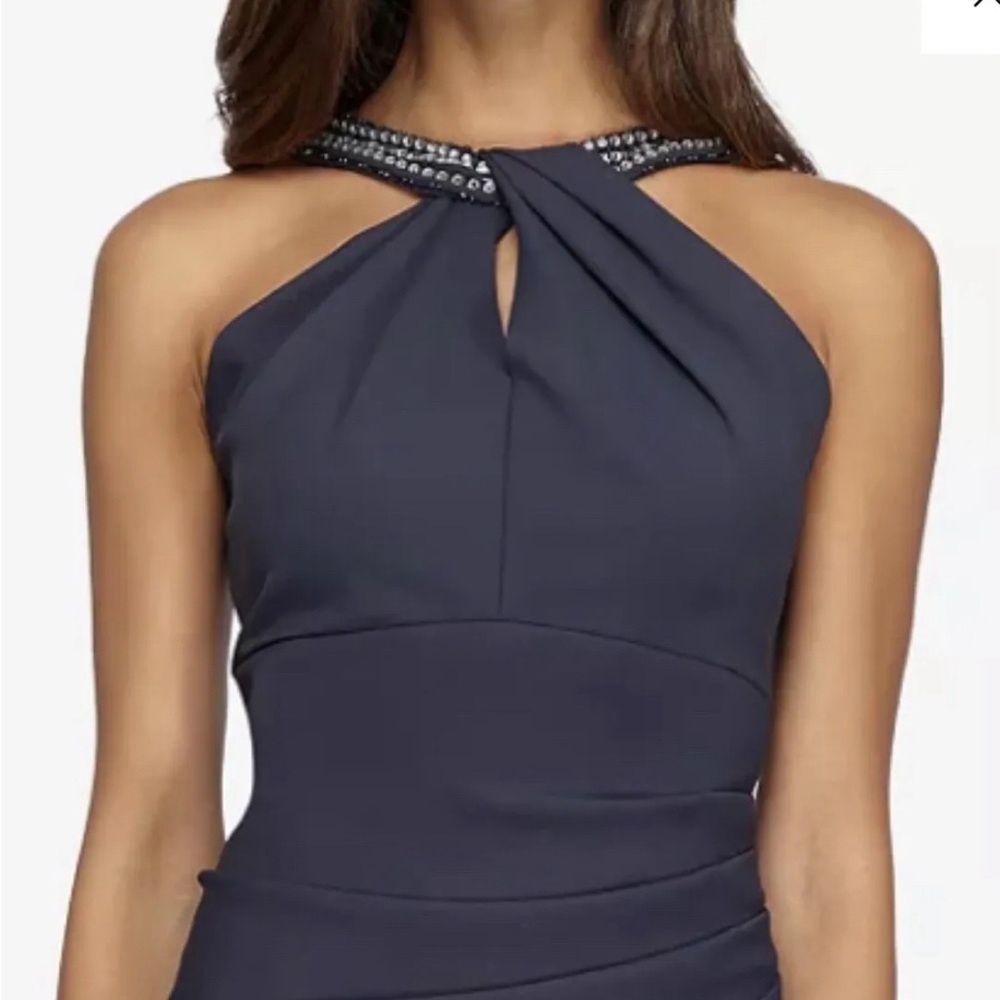 - Alex Evenings Embellished Halter Neck Ruched Sheath Dress, Charcoal, 10.…